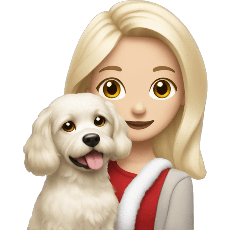 Blondie girl with bishone frise dog ,Christmas emoji