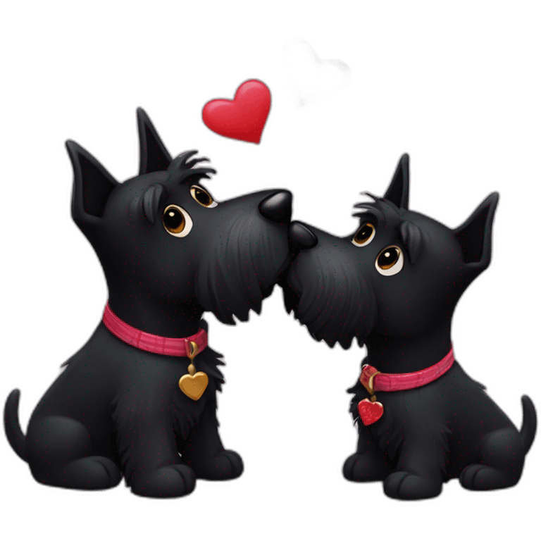 Two black Scottish terrier kissing emoji