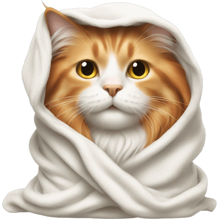 Long haired orange and white cat in a towel emoji