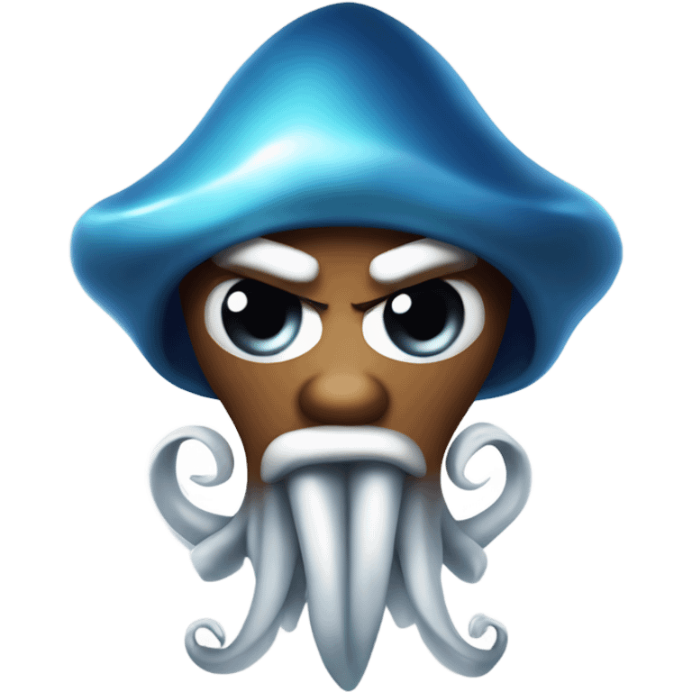 iOS squid - facing forward, angry eyebrows, wearing diamond Cuban chain with diamond ‘AAA’ letter pendant  emoji