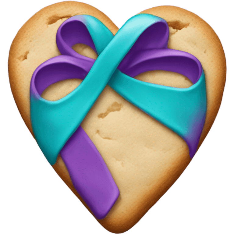 Cookie heart with teal purple awareness ribbon emoji