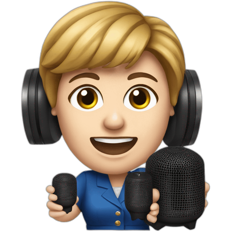 Angela Merkel with a big music speaker in her hand emoji