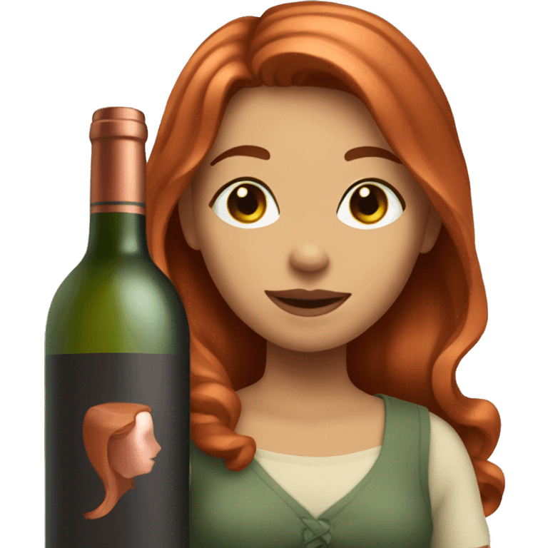 girl with copper hair holds a bottle of wine  emoji