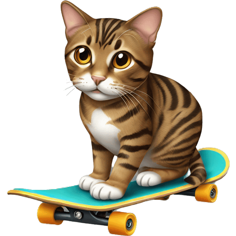 Brown tabby cat on skateboard no white emoji