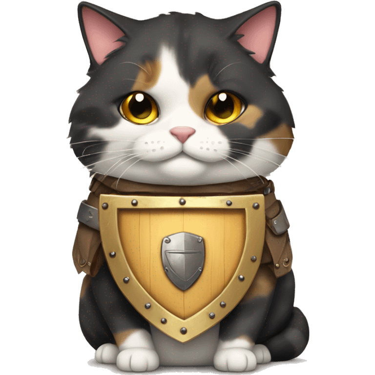 Fat calico cat with a shield  emoji