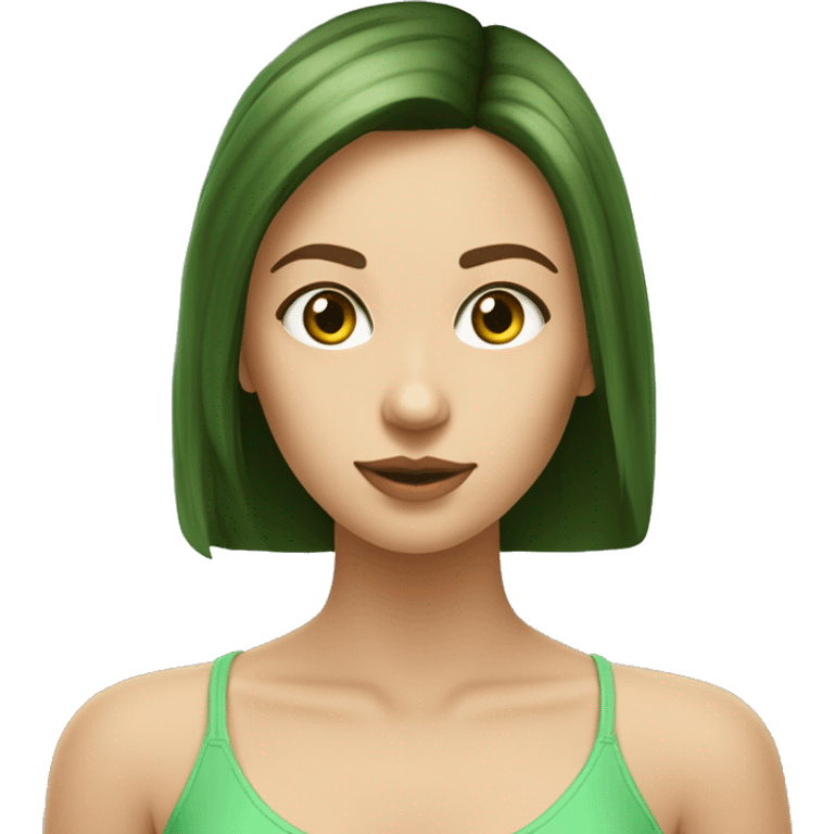 Fille cheveux lisse mi long chatain raie au milieu yeux vert emoji