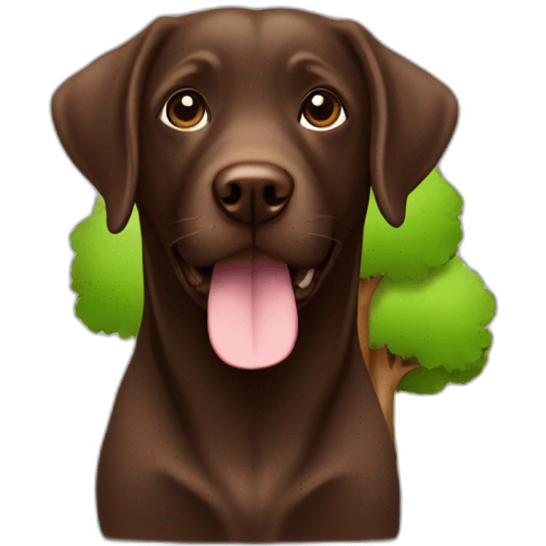 Chocolate labrador with a tree emoji