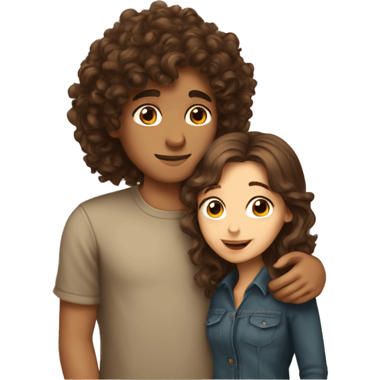 a boy with brown hair kissing a girl with long brown curly hair  emoji