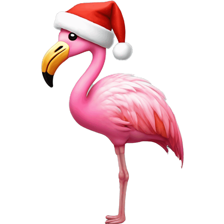 Flamingo with santa hat emoji