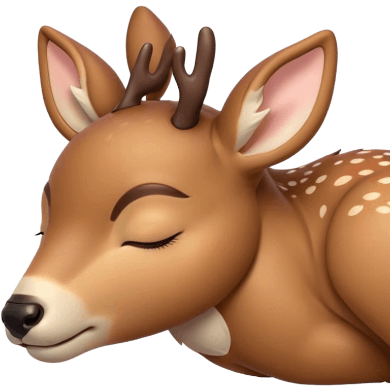 Meme-Worthy Cute Sleeping Deer Portrait Emoji, Head resting peacefully with a contented smile, showcasing a delicate, slender build and a luxuriously soft coat, eyes shut in a serene, restful nap, Simplified yet hilariously adorable features, highly detailed, glowing with a soft, drowsy light, high shine, relaxed and utterly lovable, stylized with an air of playful laziness, bright and heartwarming, soft glowing outline, capturing the essence of a comically sleepy deer, so meme-worthy it feels like it could instantly become the next viral sensation of adorable woodland slumber! emoji