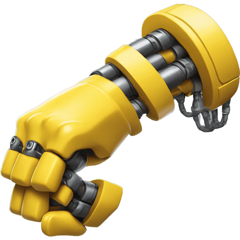 Flexing yellow mechanical cyborg bicep with shocks attached to arm emoji