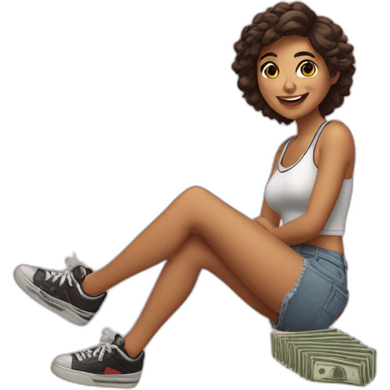 Chica morena con zapatillas y dinero emoji