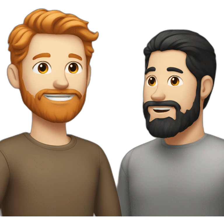 White guy with brown hair color and ginger beard kissing a white guy with black hair color emoji