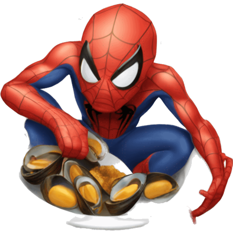 Spiderman eats mussels emoji