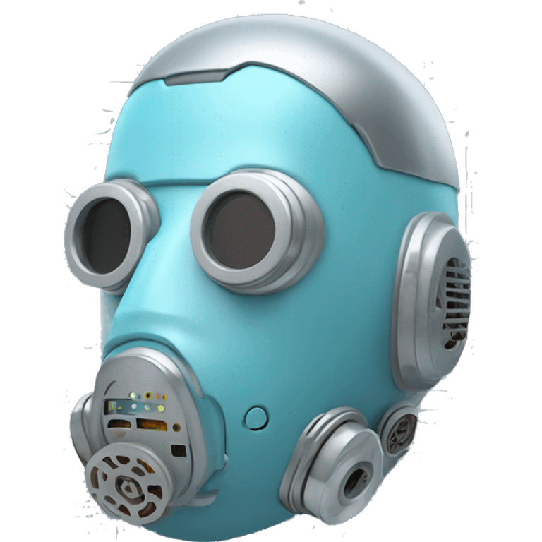 Pastel blue haircyborg head with silver respirator mask and circuits emoji