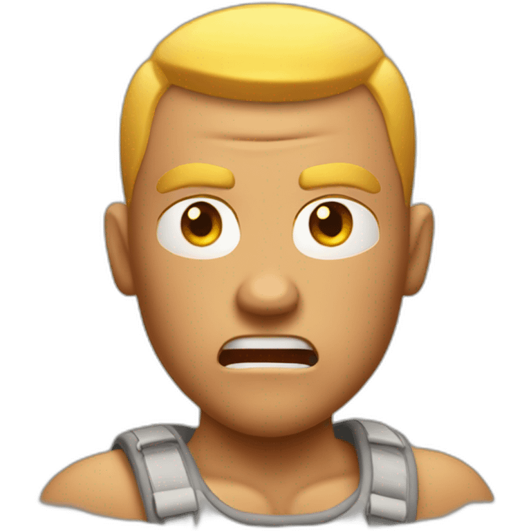 Angry muscular tan guy with buzz cut rafting emoji