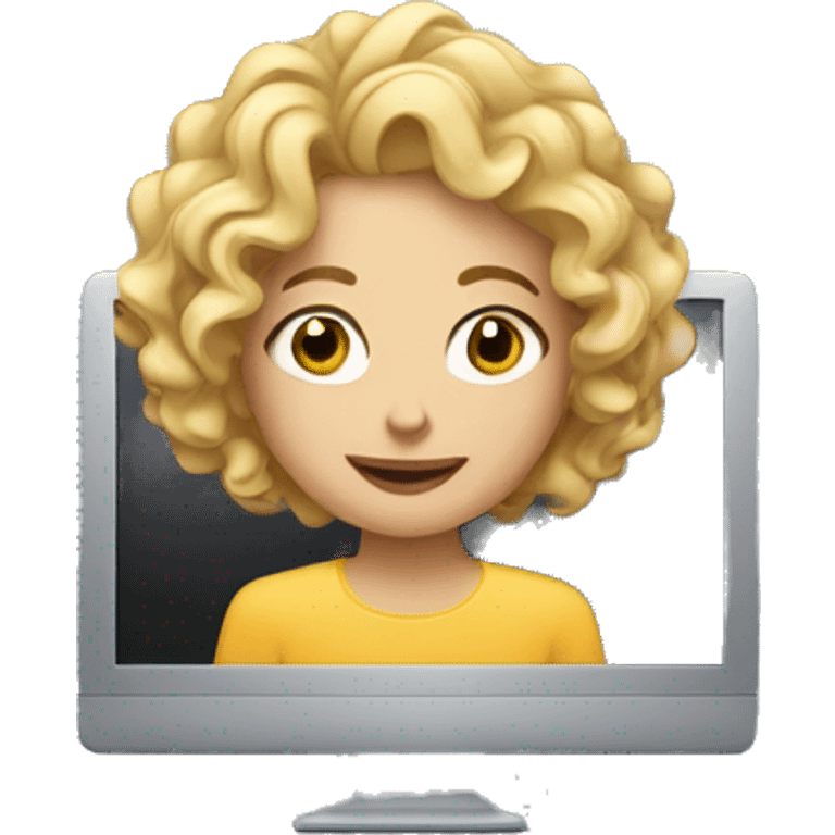 curly blonde female behind a computer emoji