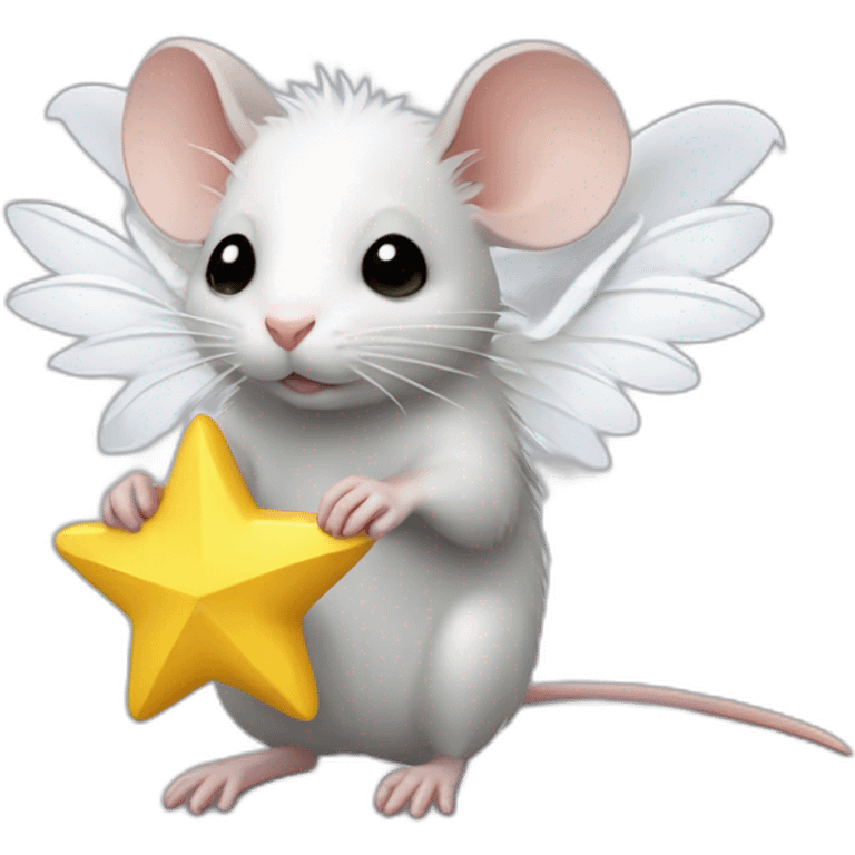 rat with white feather angel wings who is holding a yellow star emoji