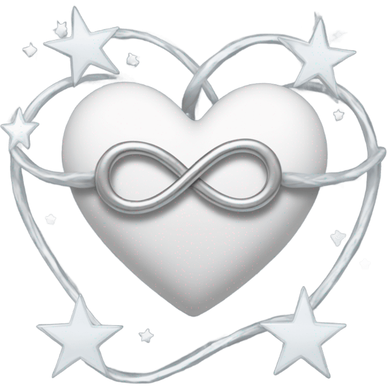 White heart with a silver infinity sign and stars  emoji