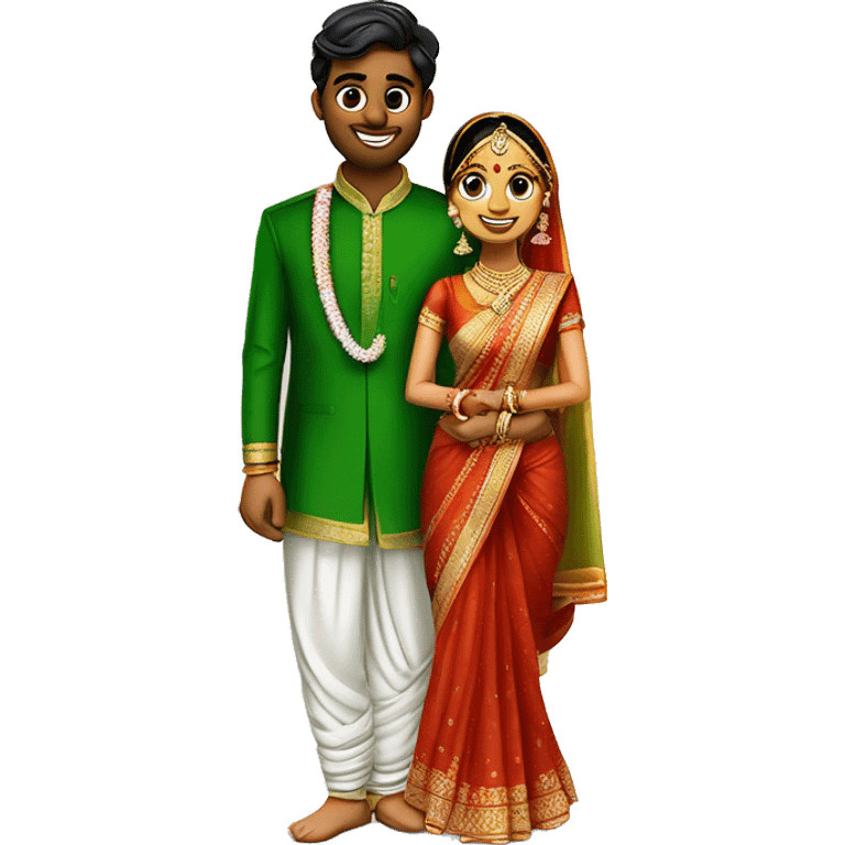 bride in green saree and groom dhoti in dh south indian  emoji