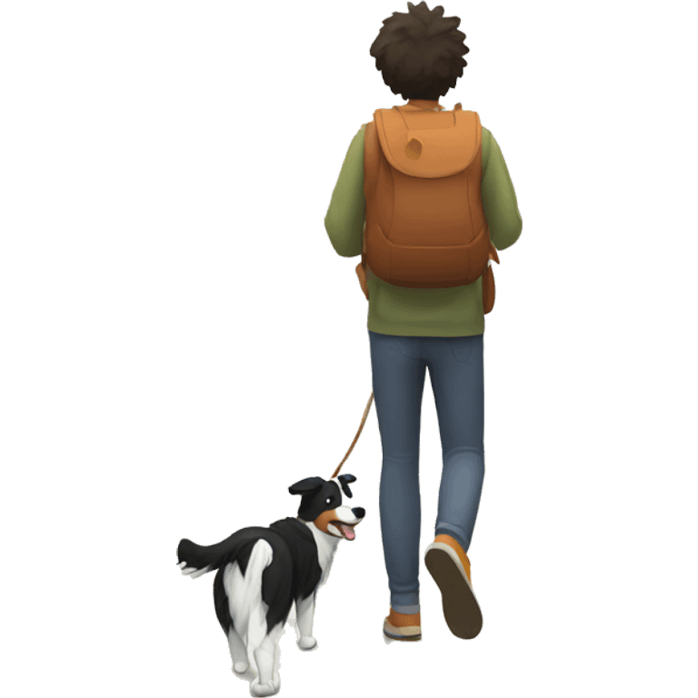 border collie dog walking with his owner walking with his owner emoji