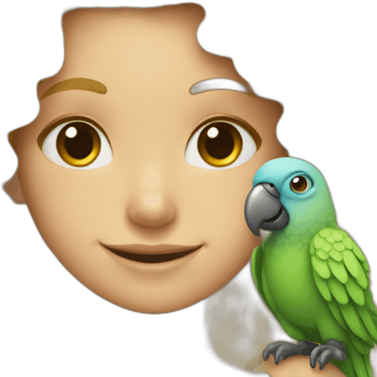 curly smiling blonde girl with parrot on her shoulder emoji