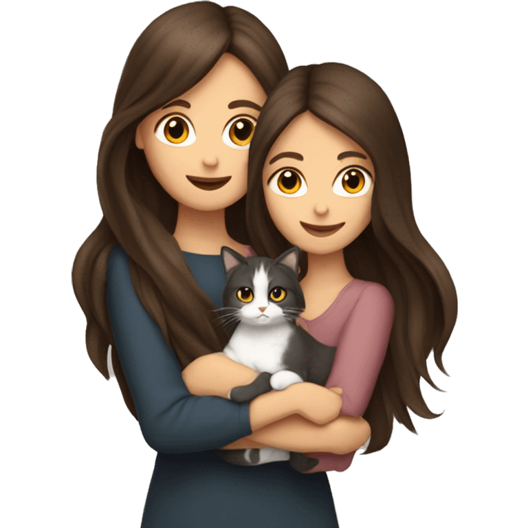 Two long hair brunettes keeping two cats in their hands emoji