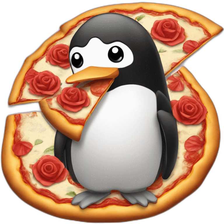 Pingouin rose tenant une pizza emoji