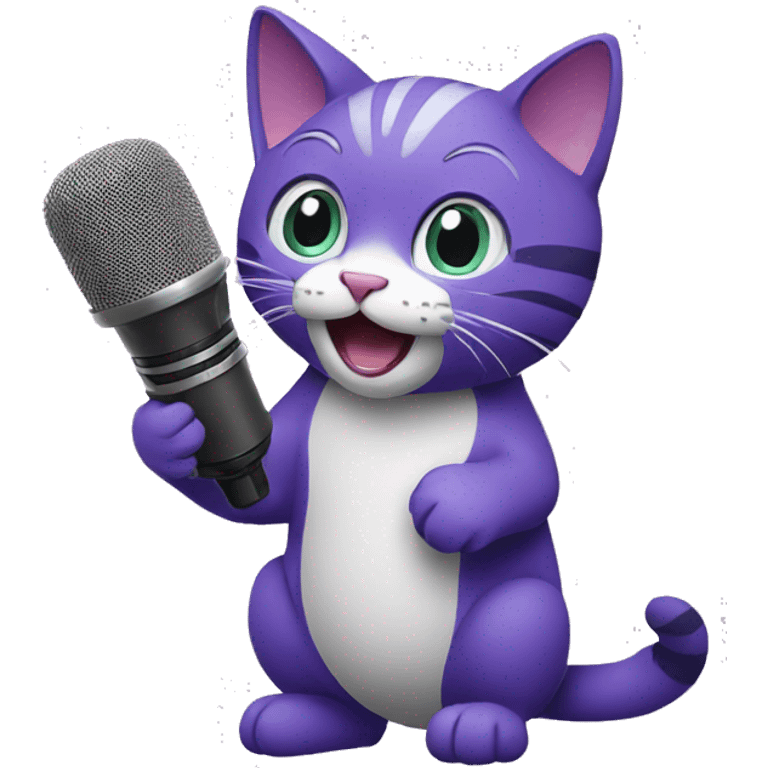 purple Cat singing, holding microphone emoji