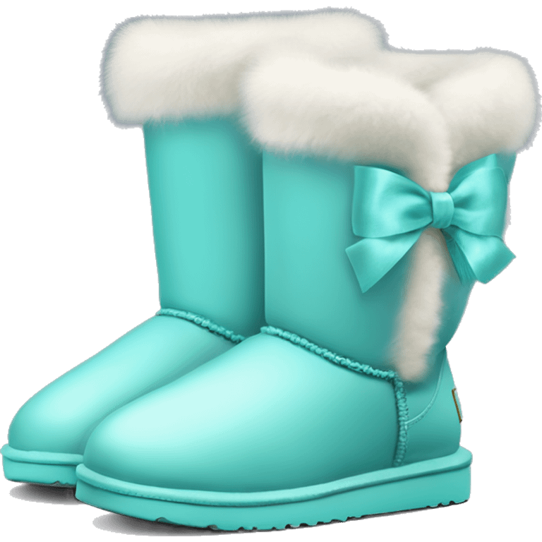 Realistic isolated tiffany blue Ugg fur boots with silk ribbon bow. emoji