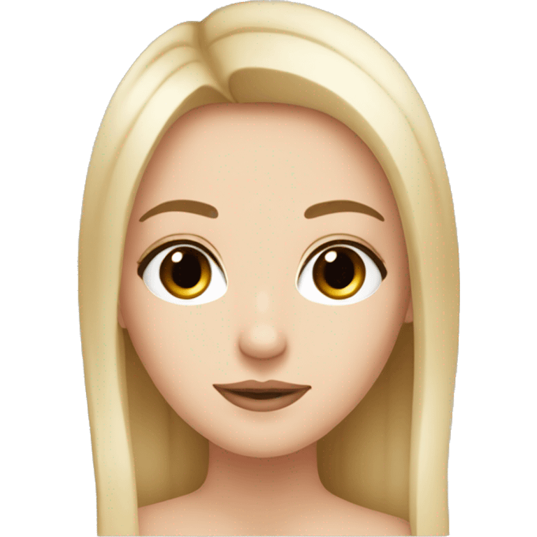 A white girl with dark brown eyes, long lashes and long straight blonde hair  emoji