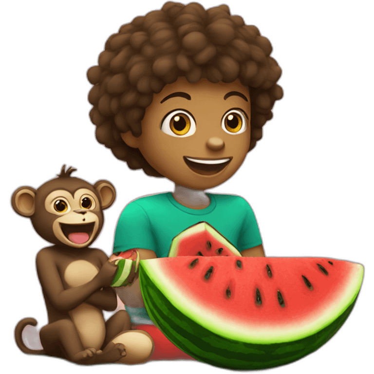 jayden eating watermelon with a monkey emoji