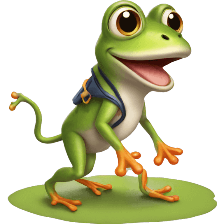 Frog walking a dog emoji