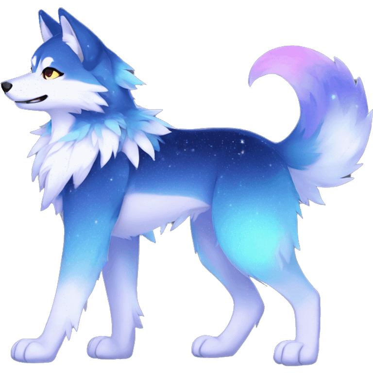 Colorful Sparkle-wolf-fursona full body emoji