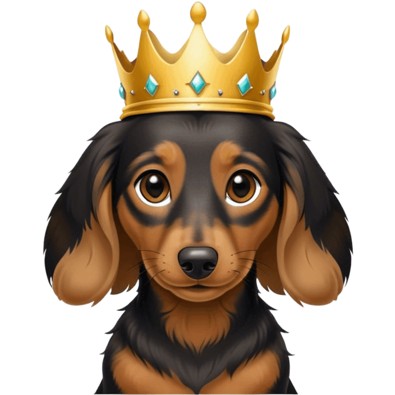 mini long haired dachshund with black fur and light brown ears with a gold crown emoji