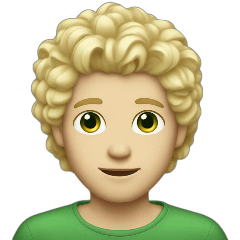 blonde guy with fluffy hair and green eyes emoji