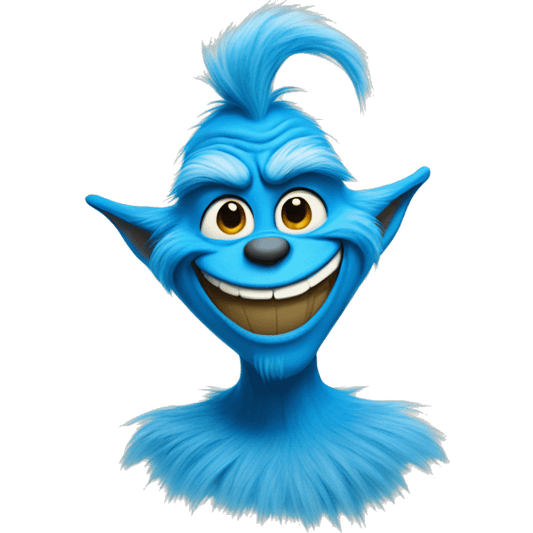 blue grinch with a big smile  emoji