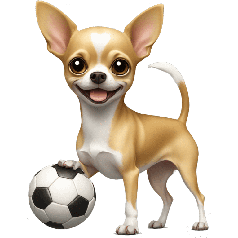 Chihuahua standing on its hind legs kicking a soccer ball emoji