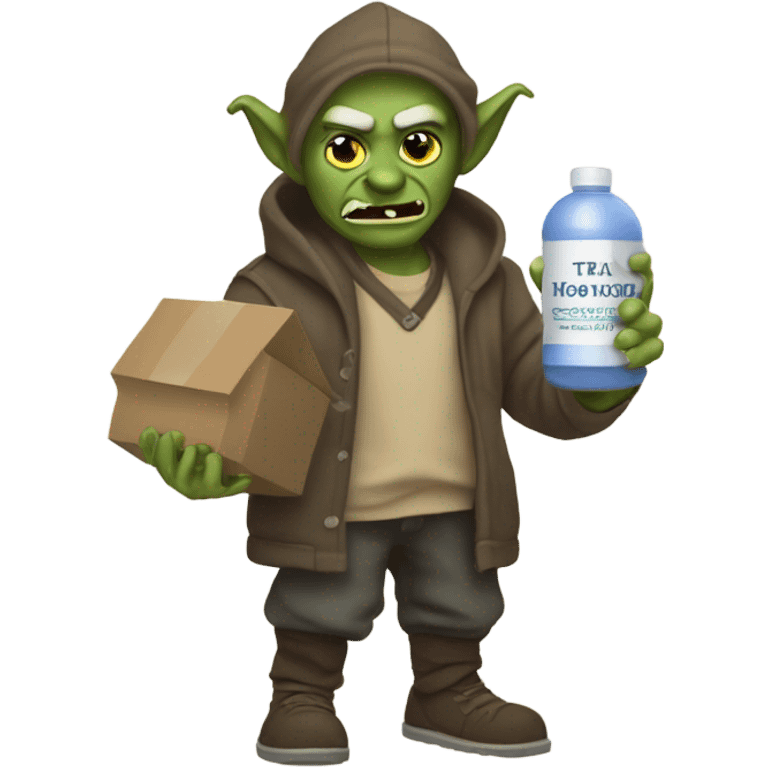 malicious goblin with bottle of lotion and box of tissues emoji