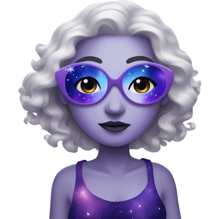 white-skinned mystical woman with white skin with sparkling galaxy hair with moon and stars in purple and blue shades emoji