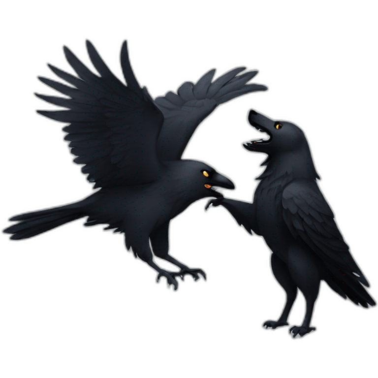 Crow playing with wolf emoji