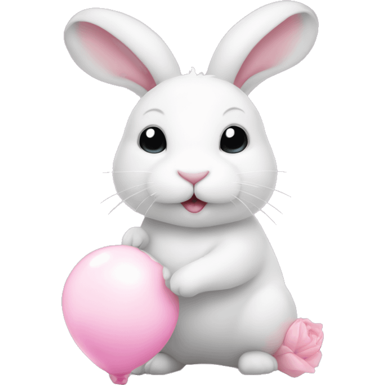 cute white bunny holding light pink peon emoji