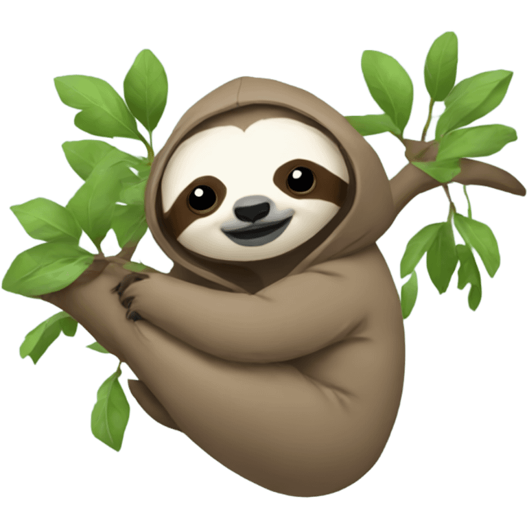 sloth with a hoodie holding a kitten in a tree emoji