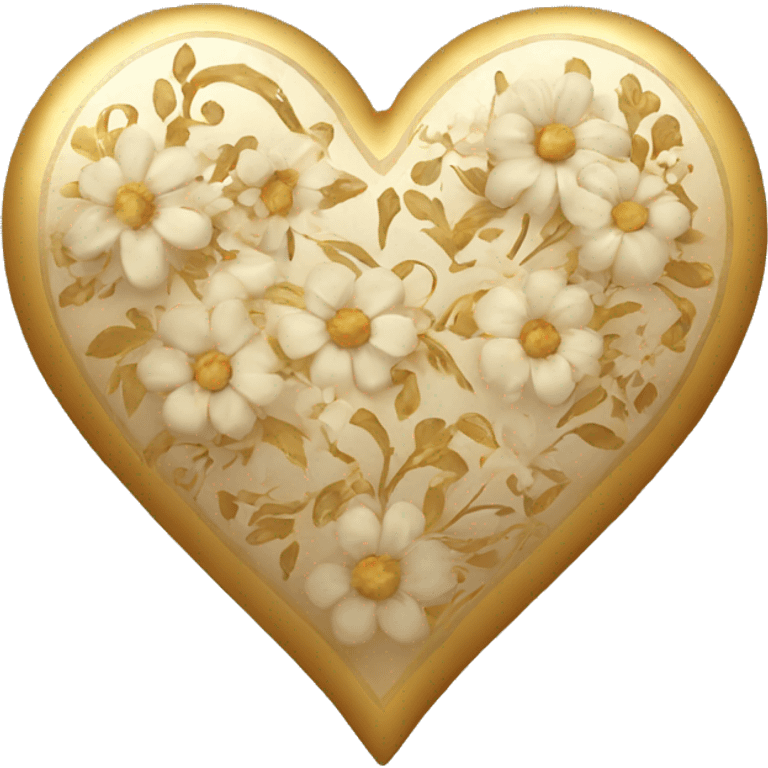 Golden heart with a floral pattern on it  emoji