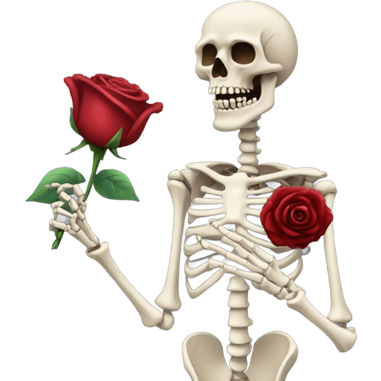 Skeleton holding a dark red rose  emoji