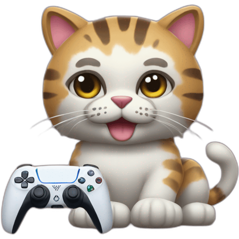 Big cat with controller of ps5 emoji