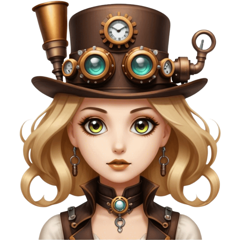 Beautiful Steampunk style woman with large glistening eyes, ultra realistic details emoji