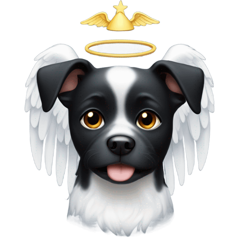 black dog with a little white and angel wings and halo emoji