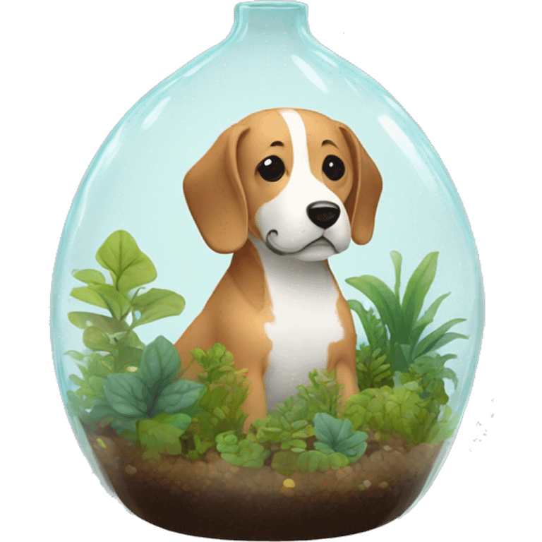 Glass terrarium dog filled with plants emoji