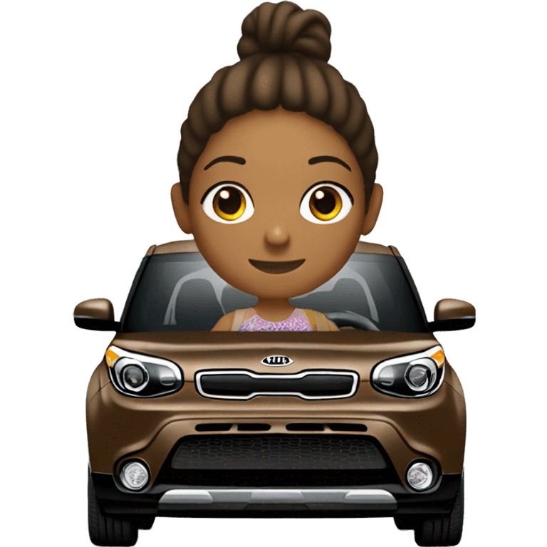 Brown Kia soul car with girl driving emoji